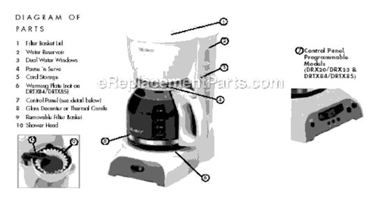 Page A Diagram and Parts List for DRTX84  Mr Coffee Coffee Maker